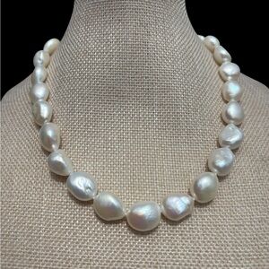 Luminous 12mm Baroque Freshwater Pearl Necklace – Elegant Statement 16’